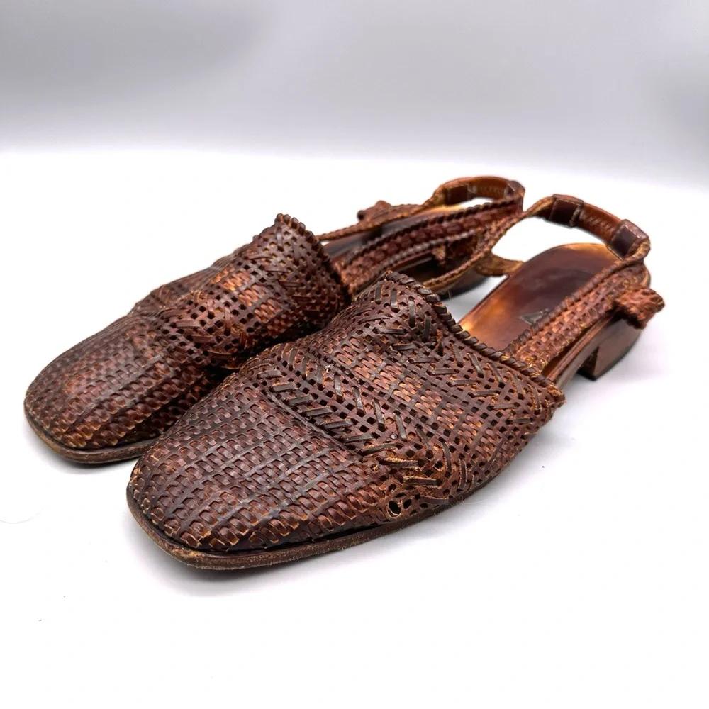 SESTO MEUCCI Woven Slingback Sandals Strappy Braided Sz. 8.5 M Brown ITALY - Picture 1 of 6